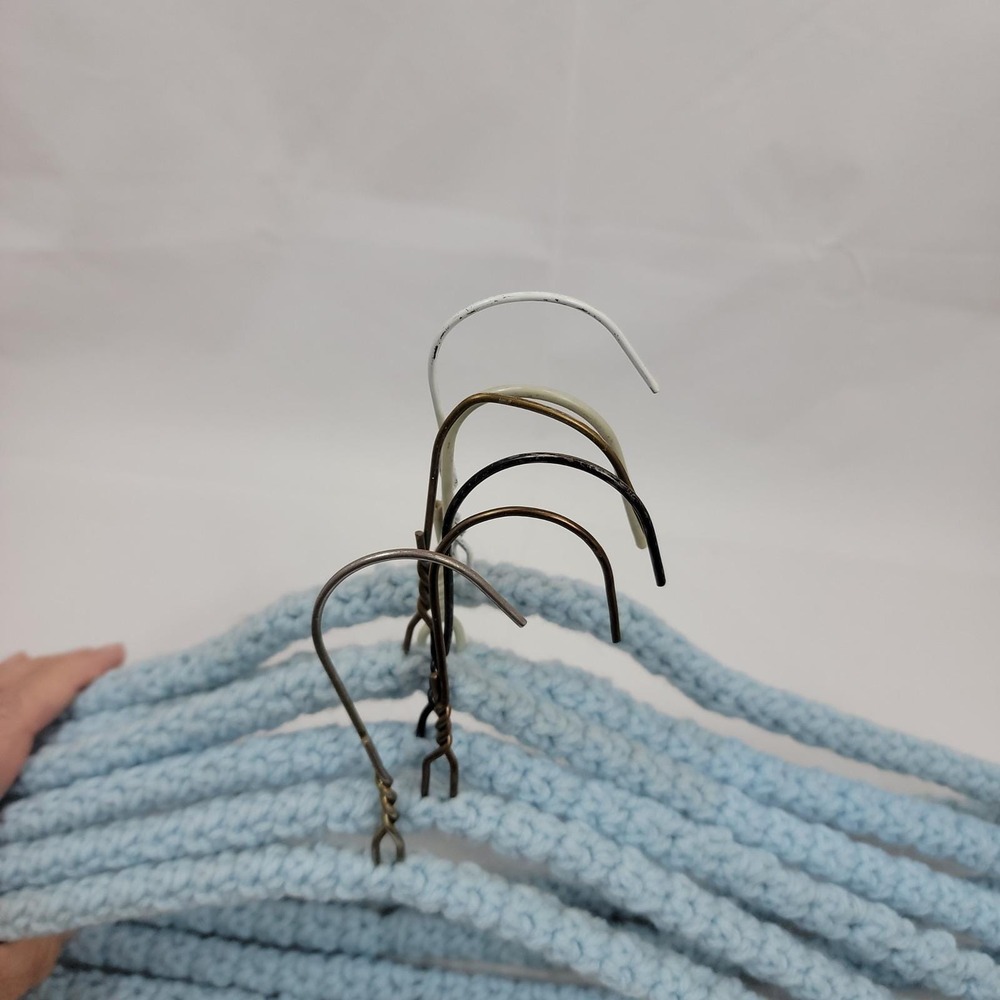 Vintage Handmade Crochet Clothes Hangers Blue Pastels Set of 6 Retro Boho